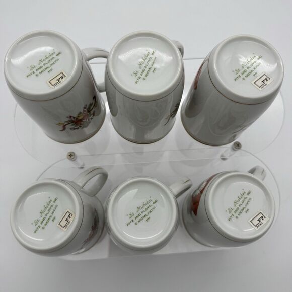 VTG Fitz and Floyd St Nicholas Santa Whisper Set Of 6 Mugs 1978 Gold Candy cane - Picture 7 of 10